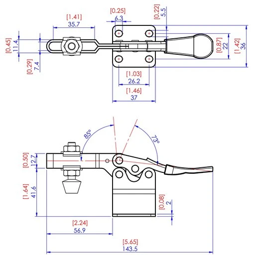 High Base Toggle Clamp - 2-1/4" X 7/8" - 200 Lb Capacity - Image 2