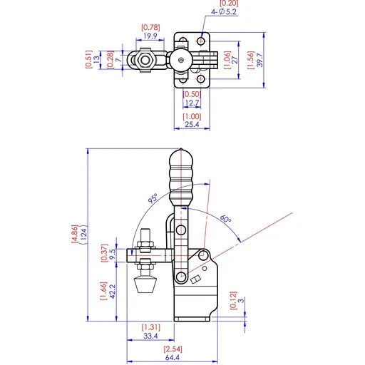 Vertical Handle High Base Toggle Clamp - 1-5/16" X 29/32" - 200 Lb Capacity - Image 2